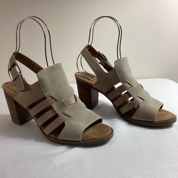 TOMS Women’s Tan Suede & Leather Block Heel Sandal Size  9.5 - Picture 1 of 8
